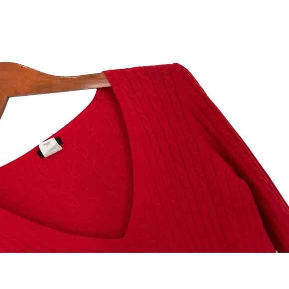 J.Crew Red Cable Knit V-Neck Sweater M Wool Cashmere Blend Long Sleeve - Picture 5 of 7